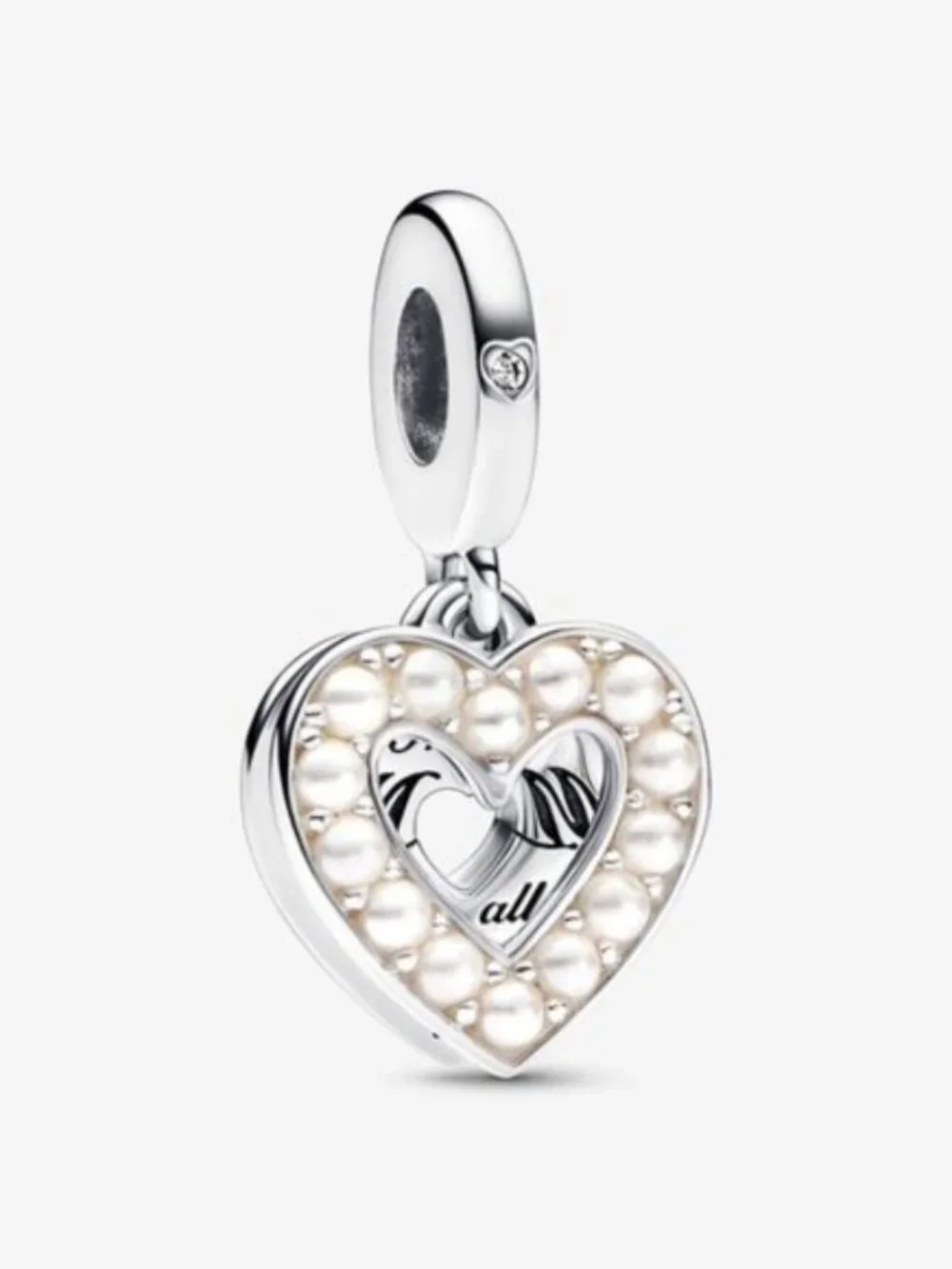 Pandora Pearlescent White Heart Double Dangle Charm